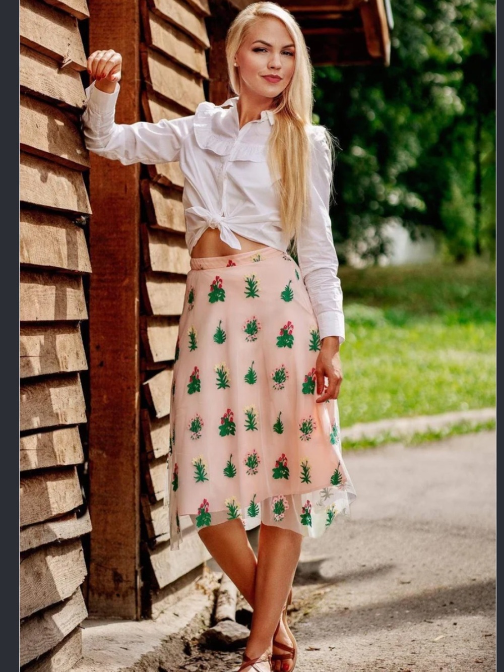 NWT Anthropologie Eva Franco Embroidered Floral Tulle Midi Skirt 10